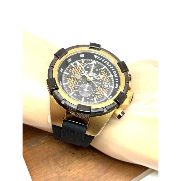Invicta Men's Watch 28100 Aviator Quartz Gold Black Dial Chronograph Rubber Band - Picture 6 of 15